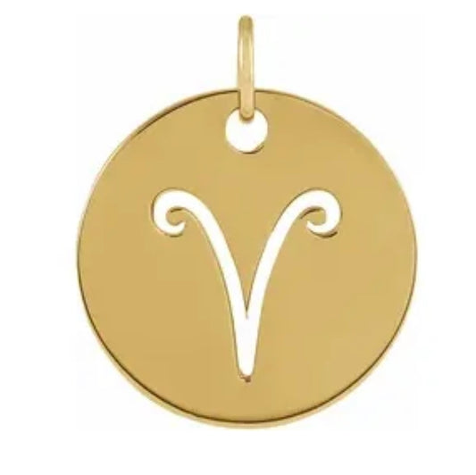 Zodiac Pendant Charm Aries 13.8mm 14K White Yellow Rose Gold Platinum Sterling Silver March 21 to April 19 Ram
