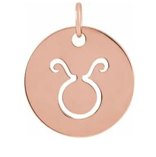 Zodiac Pendant Charm Taurus 13.8mm 14K White Yellow Rose Gold Platinum Sterling Silver April 20 to May 20 Bull