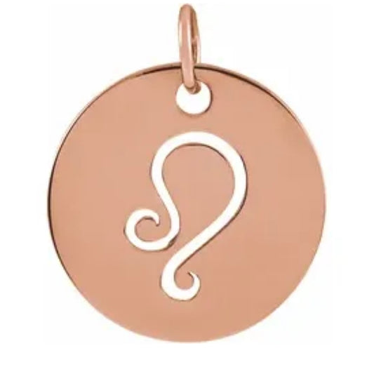 Zodiac Pendant Charm Leo 13.8mm 14K White Yellow Rose Gold Platinum Sterling Silver July 23 to August 22 Lion