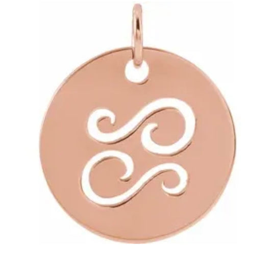Zodiac Pendant Charm Cancer 13.8mm 14K White Yellow Rose Gold Platinum Sterling Silver June 21 to July 20 Crab
