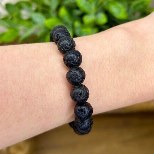 Black Lava rock 10mm bead bracelet natural stone
