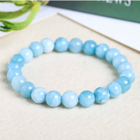 Aquamarine 6mm bead bracelet natural gemstone crystals March Birthstone